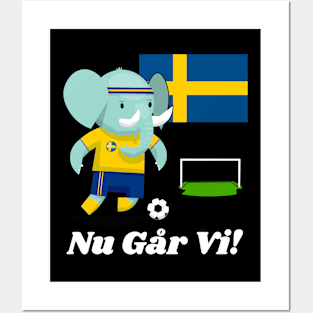 ⚽ Sweden Football, Elephant Scores a Goal, Nu Går Vi! Team Spirit Posters and Art